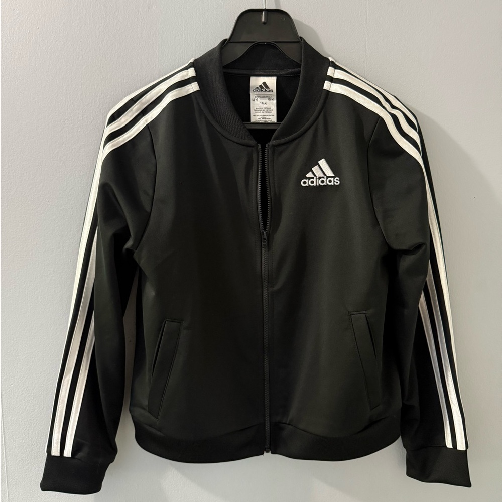 Girls Adidas Black Jacket with White Logo